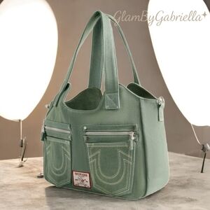 True Religion Horseshoe Stitch Satchel- Sage- y2k